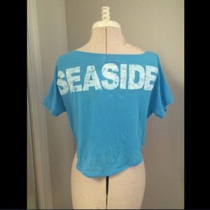 Seaside Cold Shoulder Crop Top Aqua Spirit Jersey T-shirt Tee Blue S Small